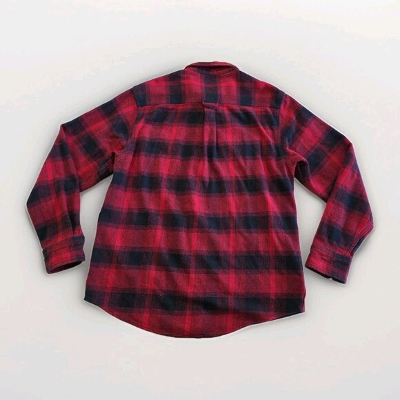 Orvis Shirt Jacket Mens M Buffalo Plaid Flannel Red Black Buttons Pockets Chore - Picture 2 of 15